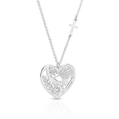 Ties of Heart Map Necklace with Sideways Cross [Sterling Silver]