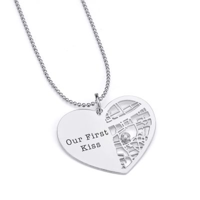Ties of Heart Map Statement Necklace [14 Karat White Gold]