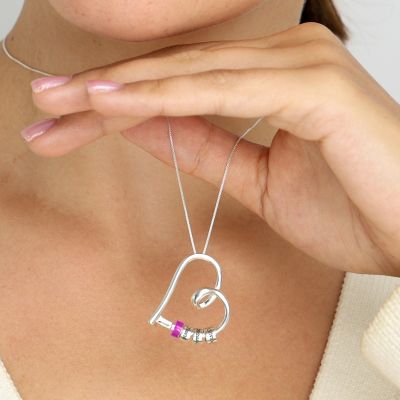 Ties of the Heart Name Necklace with Pink Charm [Sterling Silver]