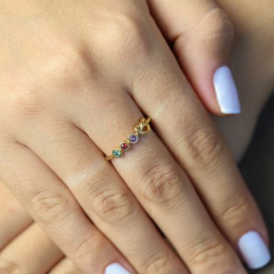 Banden van het Hart Geboortesteen Ring [18K Goud Vermeil]