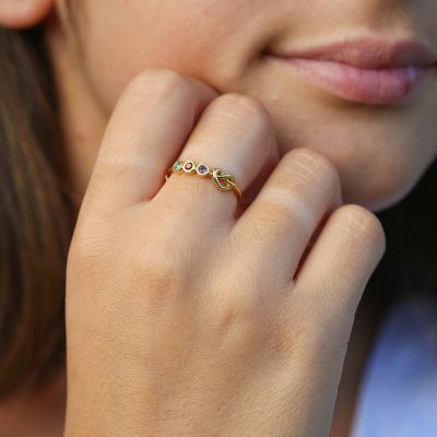 Bague Liens du Coeur avec Pierres de Naissance [Plaqué Or 18ct]