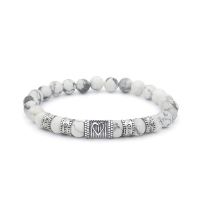 Herzensbindungen Namensarmband mit Diamanten aus Howlith [Sterlingsilber]