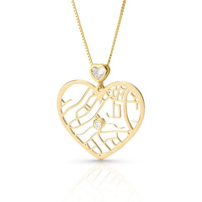 Ties of Heart Map Necklace with Heart Diamond [14 Karat Gold]