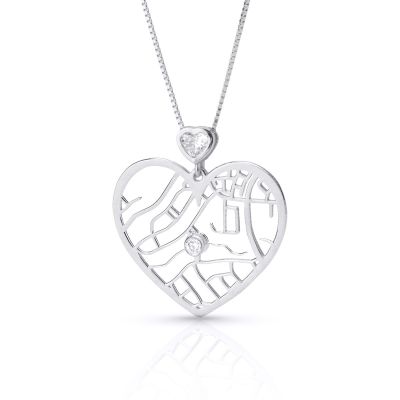 Ties of Heart Map Necklace with Heart Diamond [Sterling Silver]
