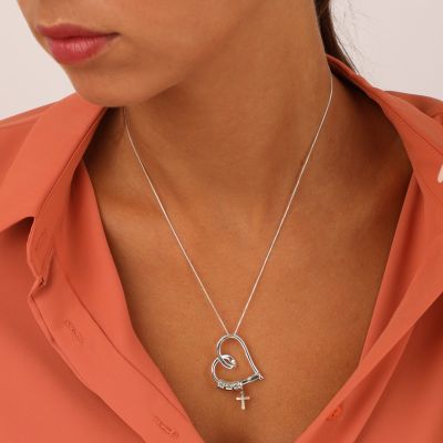 Ties of the Heart Name Necklace With Cross Charm [Sterling Silver]