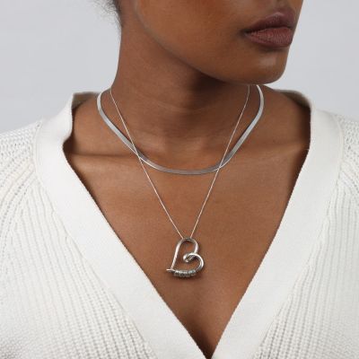 Ties of the Heart and Herringbone Name Necklace Set [Sterling Silver]