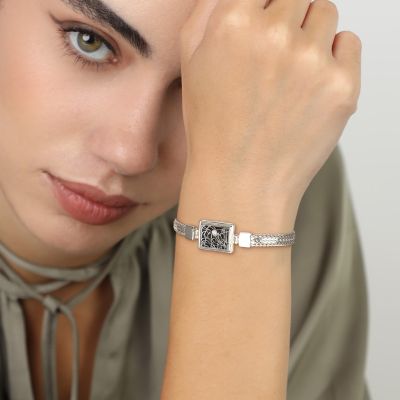 Treasured Spot Map Silhouette Bracelet with Braided Chain [Sterling Silver]