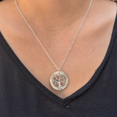Lebensbaum Kette mit Namen und Geburtssteinen [Sterlingsilber]