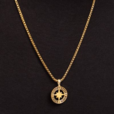 Father's Compass Men Name Necklace - 18K Gold Vermeil
