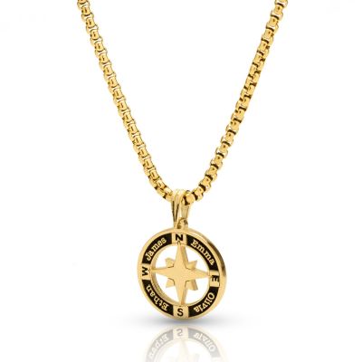 Father's Compass Men Name Necklace - 18K Gold Vermeil