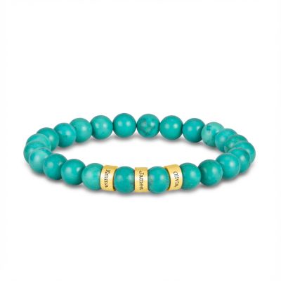 Sky Blue Turquoise Women Name Bracelet [18K Gold Plated]
