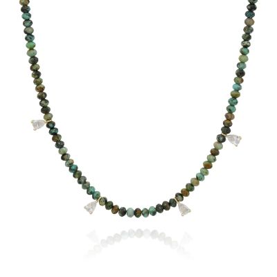 Turquoise Beaded Necklace with Crystal Charms