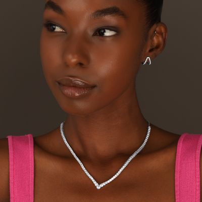 V Tennis Necklace [Sterling Silver]
