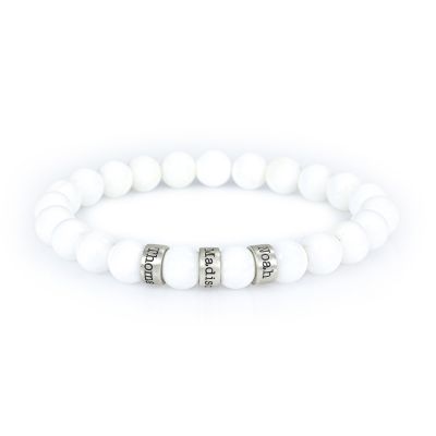 Armband aus weißen Tridacna-Perlen mit Gravur für Damen