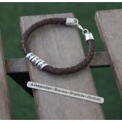 Bruine Armband met Gegraveerde Ringen voor Mannen in het Zilver