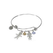 Bracciale Bangle Regolabile con Nomi di Famiglia e Pietre di Nascita
