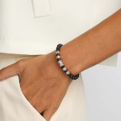 Zwarte Onyx Boze Oog Vrouwen Naam Armband met Zwart Kristal [Sterling Zilver]