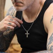 Engraved Cross Necklace for Men - Sterling Silver