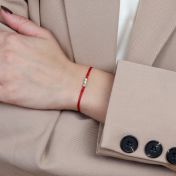 A Mother's Love Diamond Bracelet - Red String [Topaz & White Diamonds / 14 Karat Gold] - 1 Large Topaz + 4 Small Diamonds