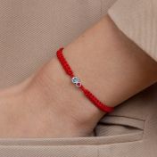 A Mother's Love Birthstone Bracelet - Wide Red String [Sterling Silver]