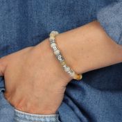 Amazonit Tulpe Armband mit Diamanten und Gravur für Damen [Sterlingsilber]