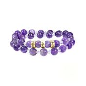 Bracelet Double Améthyste avec Prénoms [Plaqué Or 18ct]