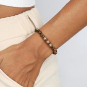 Brown Tiger Eye Women Name Bracelet - 6mm [10 Karat Gold]