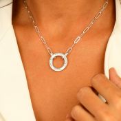 Collana con Nome a Catena a Maglie del Cerchio Familiare Grande con Diamante [Argento 925]