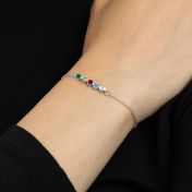Talisa Stars Birthstone Bracelet With Diamond Heart [Sterling Silver]