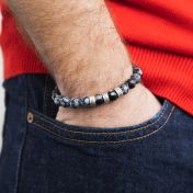 Namensarmband aus Schneeflocken Obsidian für Herren