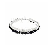 Pulsera Clásica Cruzando Caminos de Perlas y Ónix [Plata de Ley]