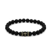 Zwart Kruis Mannen Armband Met Zwarte Onyx Stenen - Vintage Geel