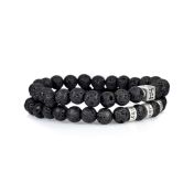 Signatur Armband aus Schwarzem Lavastein für Herren - Sterlingsilber
