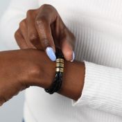 Naam Armband met Gegraveerde Kralen - Goud Verguld [Zwart Leer]