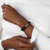 Naam Armband met Gegraveerde Kralen - Goud Verguld [Zwart Leer]