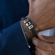Bracelet Prénoms avec Nano Bible pour Homme [Cuir Noir / Argent 925]