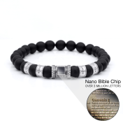 Herrenarmband aus schwarzem Onyx mit Nano-Bibel [Silber]