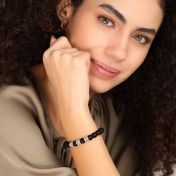 Namensarmband aus schwarzem Onyx mit Kristallen für Damen [Sterlingsilber]