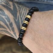 Bracciale da Uomo con Nome in Onice Nero Serene - Oro 18 Carati Vermeil