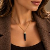 Collier Prénom en Onyx Noir pour Femme - Vermeil 18ct
