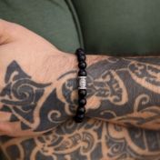 Bracelet Onyx Noir avec Boussole pour Homme