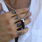 Collar Personalizado de Ónix Negro para Hombre [Plata de Ley]