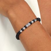 Zwarte Onyx Boze Oog Vrouwen Naam Armband met Zwart Kristal [Sterling Zilver]