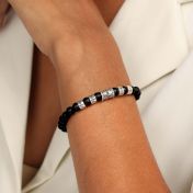 Zwarte Onyx Boze Oog Vrouwen Naam Armband met Zwart Kristal [Sterling Zilver]