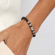 Zwarte Onyx Boze Oog Vrouwen Naam Armband met Zwart Kristal [Sterling Zilver]