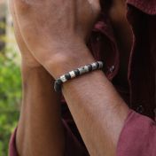 Hamsa Men Name Bracelet with Black Onyx Stones