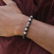 Hamsa Men Name Bracelet with Black Onyx Stones
