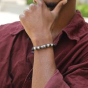 Hamsa Men Name Bracelet with Black Onyx Stones