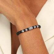 Bracelet Infini Onyx Noir avec Prénoms pour Femme - Argent