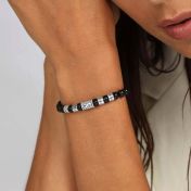 Bracelet Infini Onyx Noir avec Prénoms pour Femme - Argent